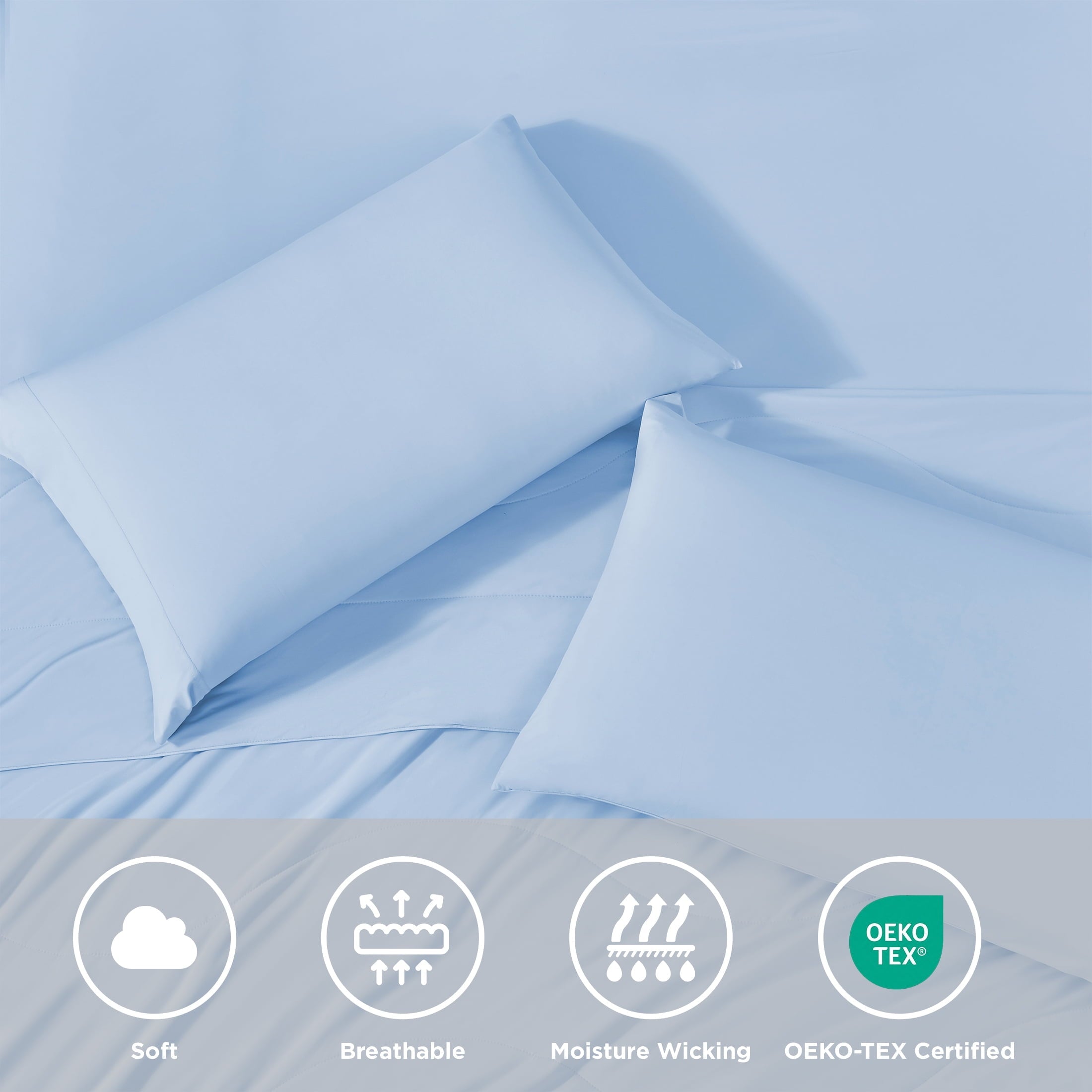 Regency Heights Full/QueenSize Sheet Set, 3 Piece Cooling Bed Sheet with Deep Pocket for Hot Sleepers, Ice Blue - Image 5